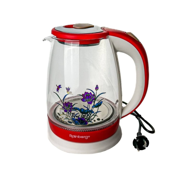 Електрочайник Rainberg RB-998 скло 1.8 л білий з червоним