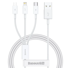 Baseus Superior Series Fast Charging Data Cable USB to M+L+C 3.5A 1m White P10320105221-00 new