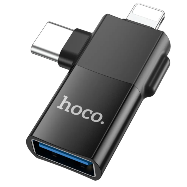 Перехідник 2в1 USB Type-C+Apple Lightning M/USB F HOCO UA17 чорний