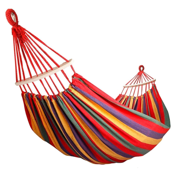 Гамак полуторний з планкою 200 х 150 см до 150 кг бавовна червоний з помаранчевим