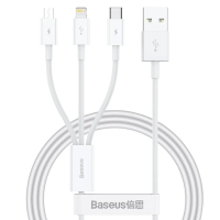 Baseus Superior Series Fast Charging Data Cable USB to M+L+C 3.5A 1m White P10320105221-00 new