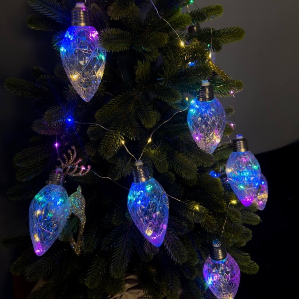 Світлодіодна гірлянда-нитка прозорий дріт Шишки 10 LED Euro Led 3 м мульти