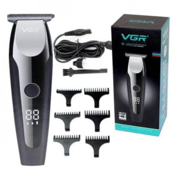 Бездротова машинка для стрижки волосся VGR V-059 USB 6 насадок чорний