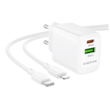 Зарядний пристрій з кабелем USB+Tурe-C/Apple Lightning 1 м BOROFONE ВN29 30 W 2.5 А 12 V білий
