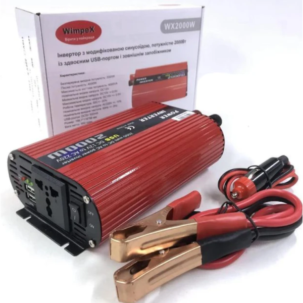 / Перетворювач напруги автомобільний інвертор Power Inverter Wimpex WX-2000W 12v/220v/2USB new
