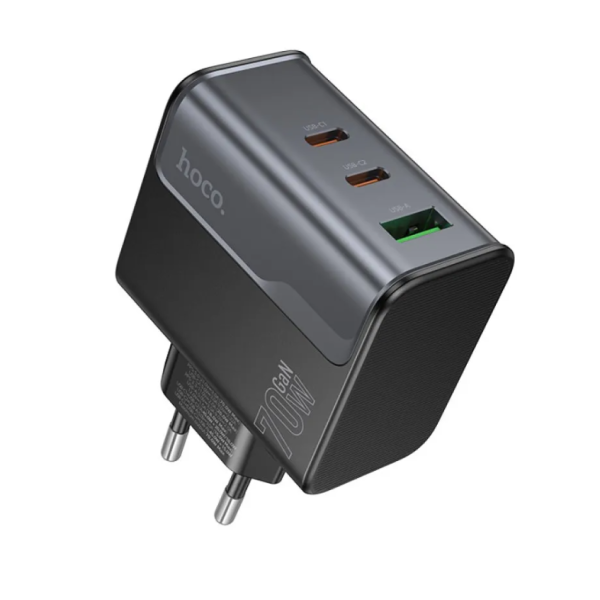 Зарядний блок живлення 2xType-C+USB HOCO CS75A Star Speed 70 W 5 V 3 A чорний