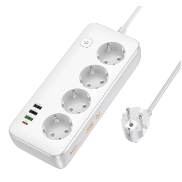 Мережевий фільтр-подовжувач 4 розетки HOCO AC22 Sunlight 3хUSB/Type 1.5 м білий