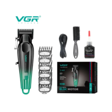 Бездротова машинка для стрижки волосся VGR V-662 USB з дисплеєм 6 насадок чорний з зеленим