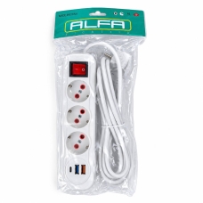 Мережевий фільтр-подовжувач 3 розетки 0313USB-3M 2хUSB/Type C 10 А 3 м білий