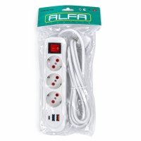 Мережевий фільтр-подовжувач 3 розетки 0313USB-3M 2хUSB/Type C 10 А 3 м білий