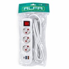 Мережевий фільтр-подовжувач 3 розетки 0313USB-3M 2хUSB/Type C 10 А 3 м білий