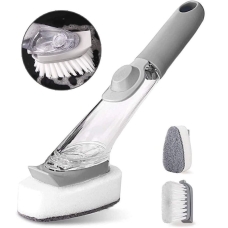 / Багатофункціональна щітка Decontamination wok brush для миття посуду, з ручкою, дозатором для миючого, сірий