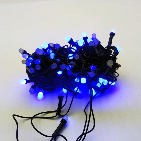 / Світлодіодна гірлянда-нитка чорний дріт 100 LED Xmas біла матова 3.5 м 8 режимів синій