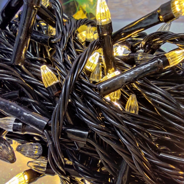 / Світлодіодна гірлянда-нитка чорний дріт 200 LED Xmas конічна 14 м 8 режимів теплий білий