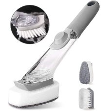 / Багатофункціональна щітка Decontamination wok brush для миття посуду, з ручкою, дозатором для миючого, сірий