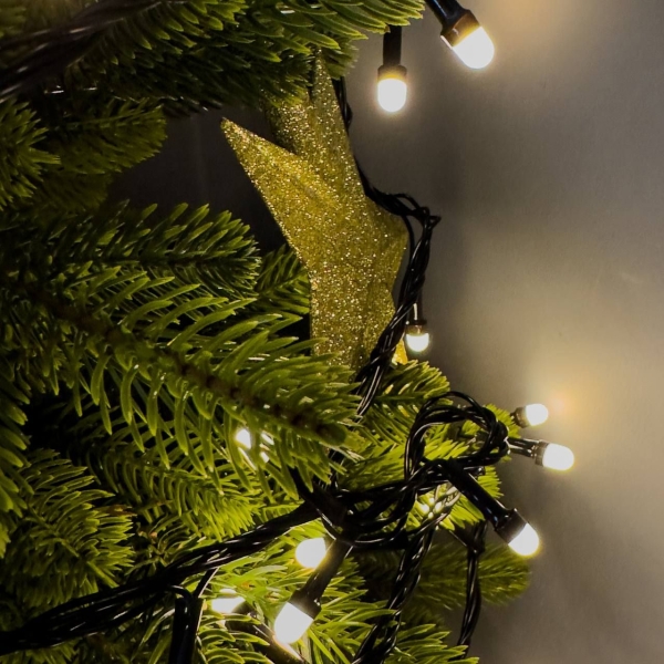 Світлодіодна гірлянда-нитка чорний дріт 270 LED Xmas кулька маленька матова 13 м 8 режимів теплий білий