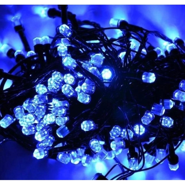 / Світлодіодна гірлянда-нитка чорний дріт 300 LED Xmas рубінка 13 м 8 режимів синій