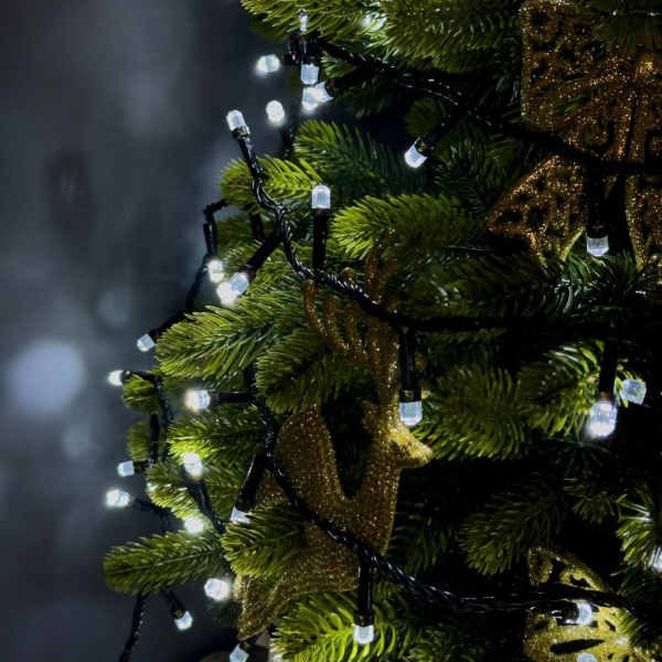 Світлодіодна гірлянда-нитка чорний дріт 300 LED Xmas рубін 15 м 8 режимів білий