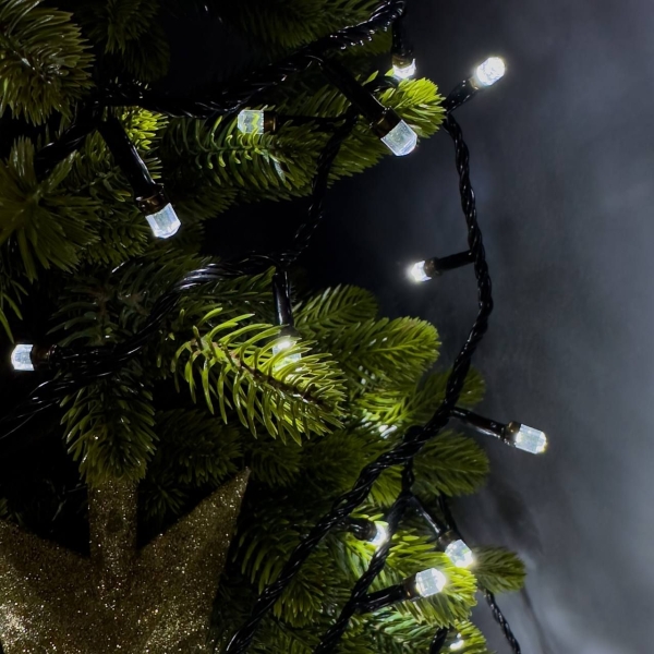 Світлодіодна гірлянда-нитка чорний дріт 100 LED Xmas рубін 7 м 8 режимів білий