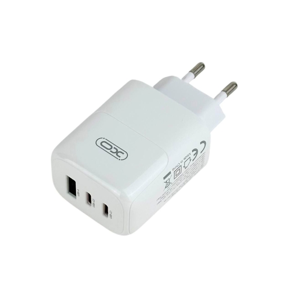 Зарядний блок живлення 2хType-C+USB XO L139 65 W 3.25 A білий