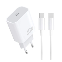 Мережевий зарядний пристрій з кабелем WUW-T108 PD 40W charger with C-C cable new