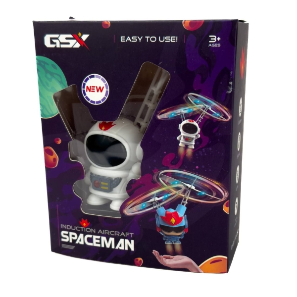 Інтерактивна літаюча іграшка Космонавт зі світловими ефектами 12 см білий