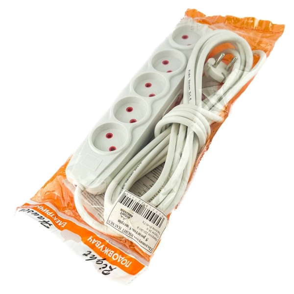 Мережевий подовжувач 5 розеток Right Hausen ПВС 2х1.5 5 м білий