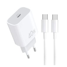 Мережевий зарядний пристрій з кабелем WUW-T108 PD 40W charger with C-C cable new