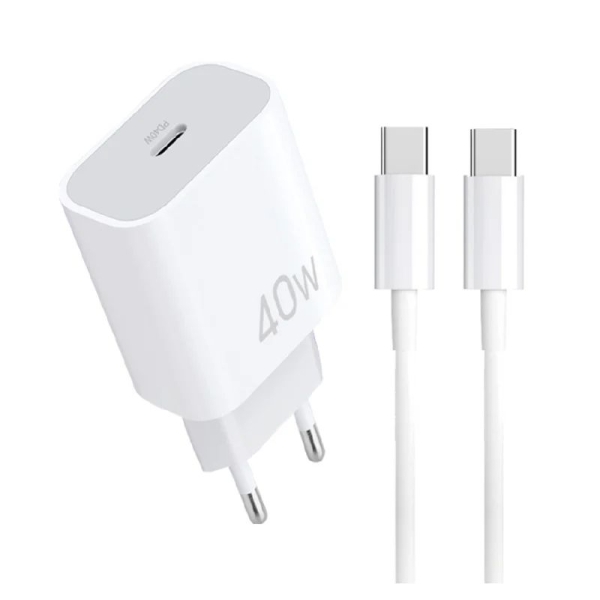Мережевий зарядний пристрій з кабелем WUW-T108 PD 40W charger with C-C cable new