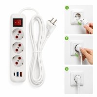 Мережевий фільтр-подовжувач 3 розетки 505 2хUSB/Type C 10 А 5 м білий