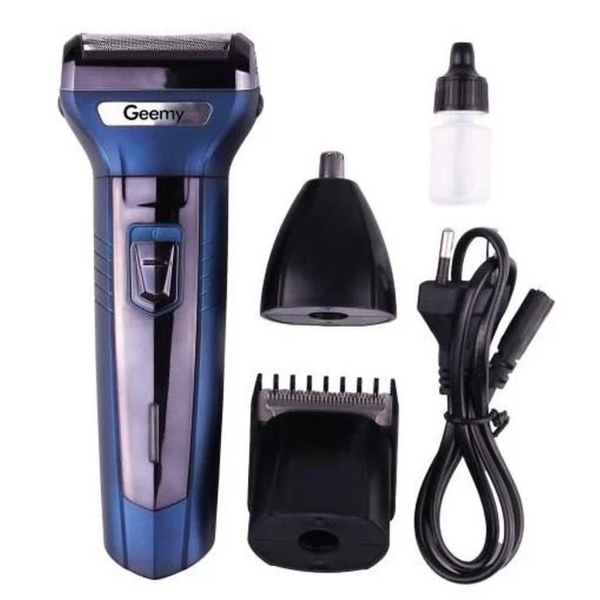 Бездротова машинка для стрижки волосся Geemy GM-566 3 насадки чорний з синім