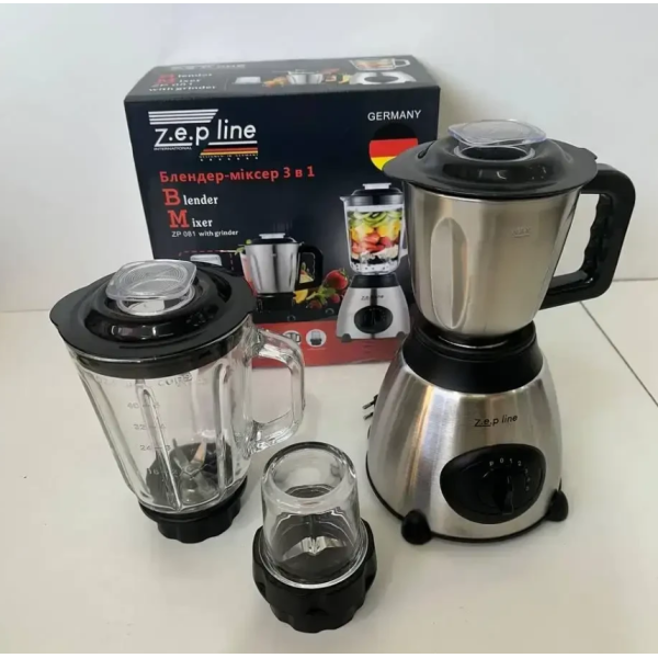 / Стаціонарний блендер з кавомолкою та м'ясорубкою зі скляною чашею 3в1 Zepline ZP-081 склянка для смузі 2000Вт NEW