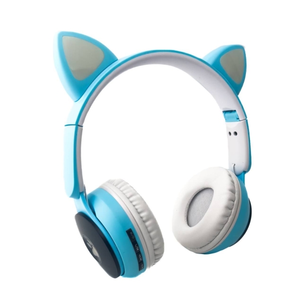 Навушники дитячі бездротові накладні Wireless Earphone ST77M LED MP3 Bluetooth з вушками блакитний