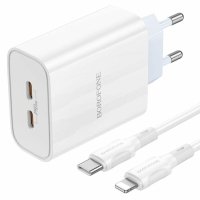 Зарядний пристрій з кабелем 2хTурe-C/Apple Lightning 1 м BOROFONE ВА73А 35 W білий