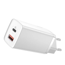 Зарядний блок живлення Type-C+USB Baseus GaN2 Lite 65 W 20 V 3.25 А білий