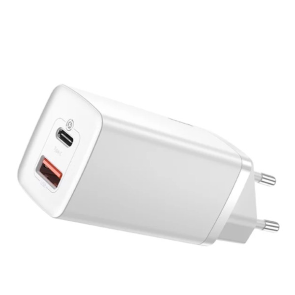 Зарядний блок живлення Type-C+USB Baseus GaN2 Lite 65 W 20 V 3.25 А білий