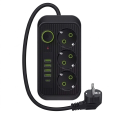 Мережевий фільтр (подовжувач) Power — Socket F09U 3 розетки 4 USB + Type-C 2 дюйми чорний 26X-209 new