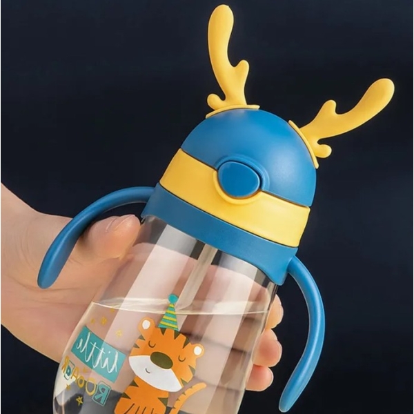 Пляшка для води дитяча Empire EM-3512 Ріжки з трубочкою 480 мл синій new