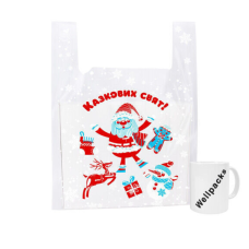 Пакет майка Велпакс "Санта" (300+80х2)х450 мм З ЛОГО 50 мкм прозорий new