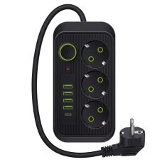 Мережевий фільтр (подовжувач) Power — Socket F09U 3 розетки 4 USB + Type-C 2 дюйми чорний 26X-209 new