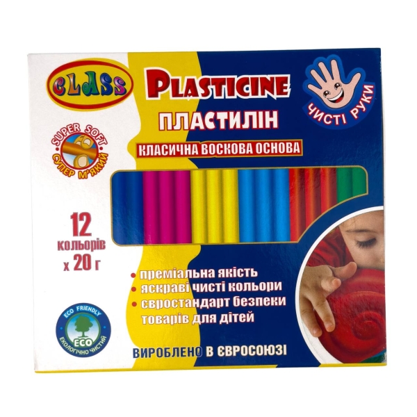 Набір пластиліну 12 кольорів Class 7646C восковий зі стеком