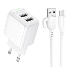 Зарядний пристрій з кабелем 2xUSB/Type-C 1 м BOROFONE BAS41A Potential 12 W 5 V 2 А білий
