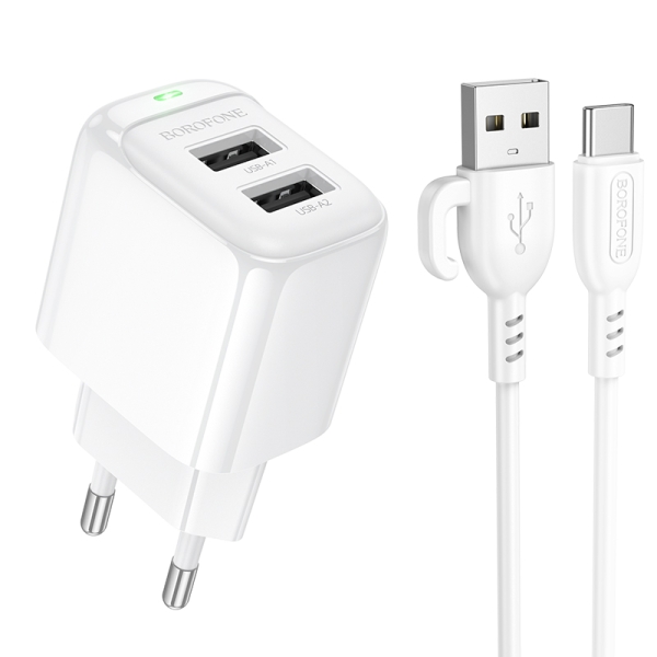 Зарядний пристрій з кабелем 2xUSB/Type-C 1 м BOROFONE BAS41A Potential 12 W 5 V 2 А білий