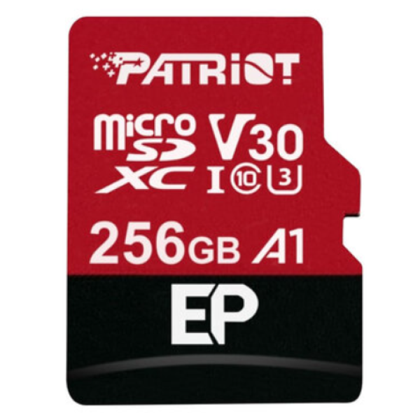 Карта пам'яті 256 GВ Patriot EP Series МicroSDXC UHS-I (U3) Сlass 10 з адаптером чорний з червоним