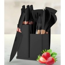 / Набір ножів та кухонного приладдя Zepline ZP0102 з 19 предметів на підставці, чорний із золотистим