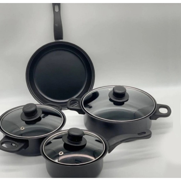 Набір посуду змішаний сталевий 13 предметів Dessini Regina 2103 із скляними кришками чорний