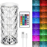 Нічник LED Crystal Rose Ambience RGB USB з пультом 22 см прозорий