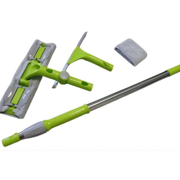 / Вікномийка з поворотом та запасною насадкою для миття вікон, 120 см.* 25 см. салатова/сталь