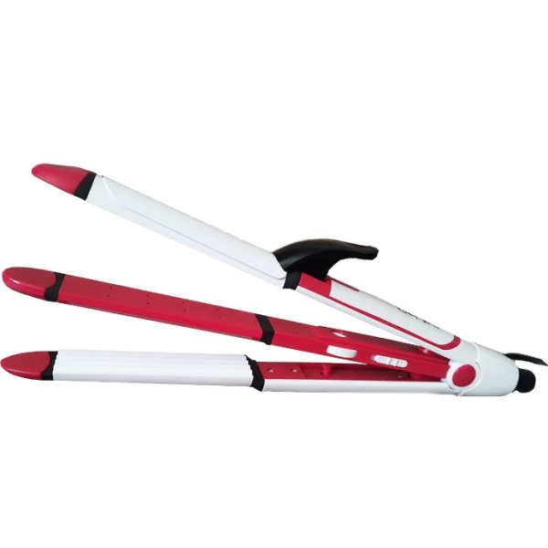 Плойка випрямляч-гофре Gemei GM-2921 3в1 керамічне покриття 35 Вт білий з червоним