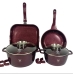 Набір посуду змішаний мармурове покриття 7 предметів Top Kitchen TK-00031 із скляними кришками бордовий